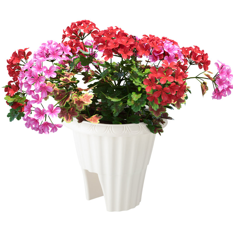 Hardiene Railing Planter - 13.5-Inch Round Flower Box with Drainage Insert - 2.64-Gallon Outdoor Planter Box for Deck, Porch, or Balcony by Pure Garden