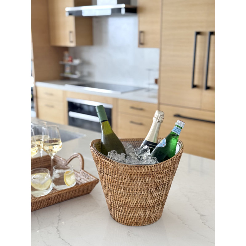 Refroidisseur à vin et à bière rond en rotin La Jolla, brun miel