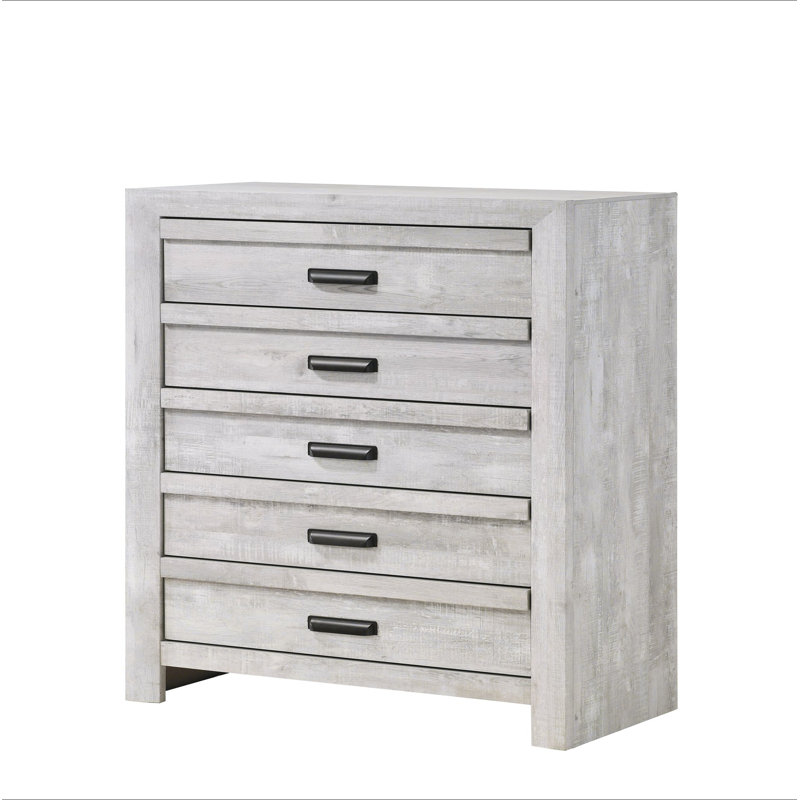 Meuble de chambre à coucher 1 tiroir contemporain à cinq tiroirs avec finition beige et gris rustique, Beige