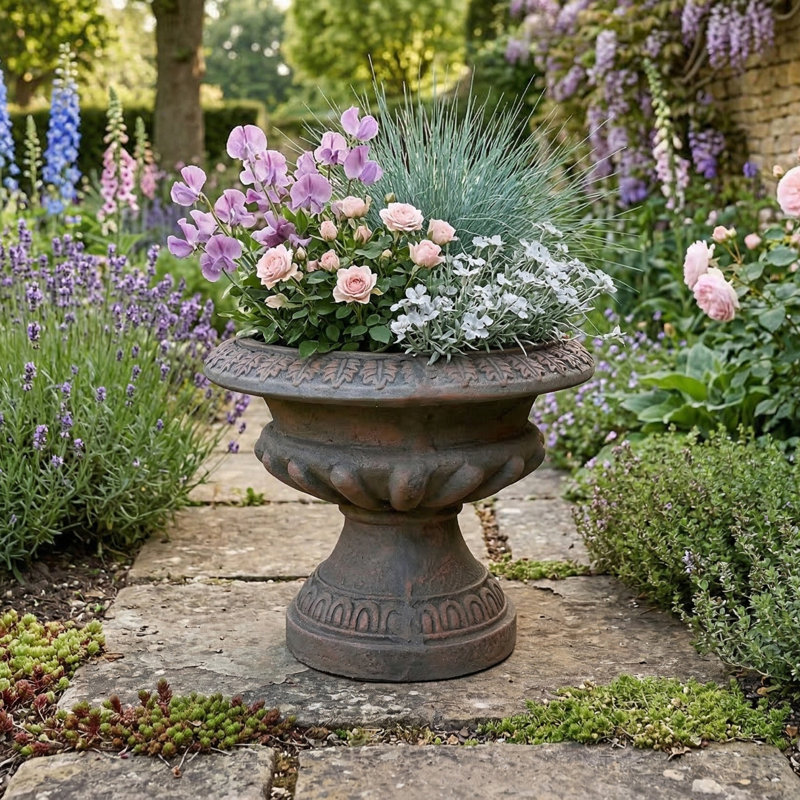 Humphreys FLUTED URN Low 28cm Verdigris Effect, Brown