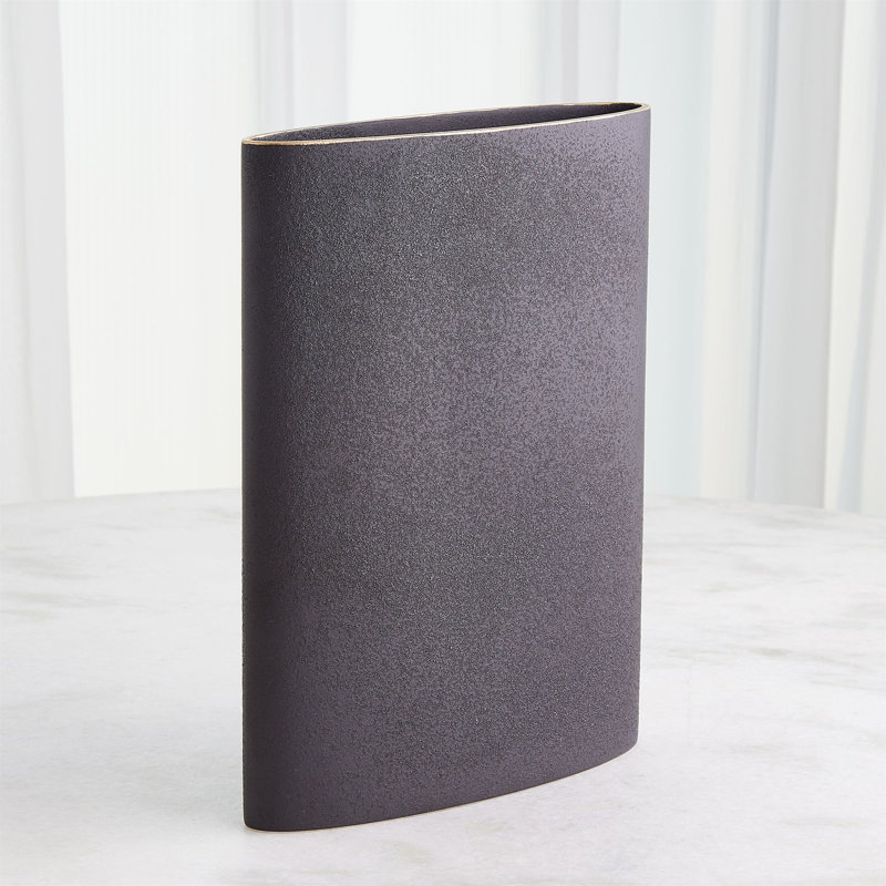 Tuba Vase-Black W/Gold Rim-Lg, 16" H x 12" W x 3.25" D