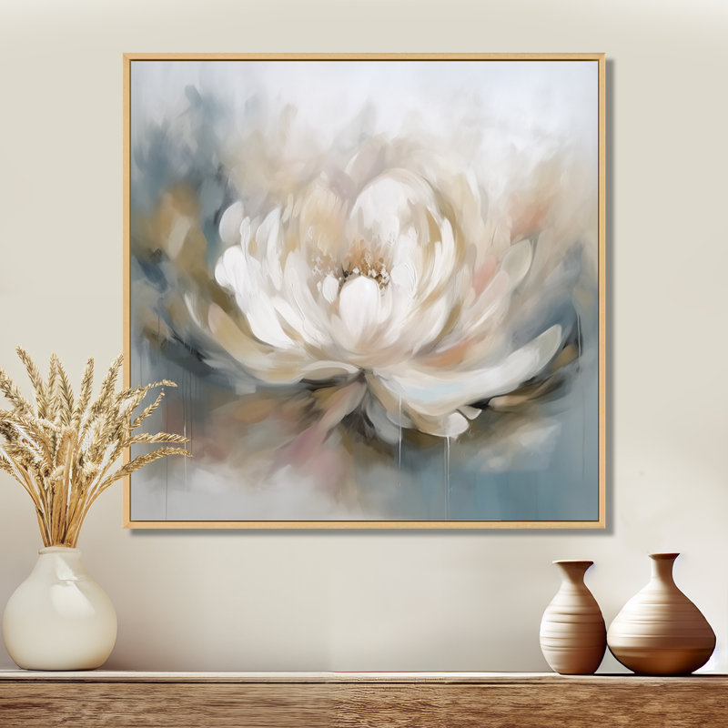 White Lotus Floral Melody, reproduction d'art sur toile, H 16 po x l 16 po, Reproduction avec cadre flottant, Érable