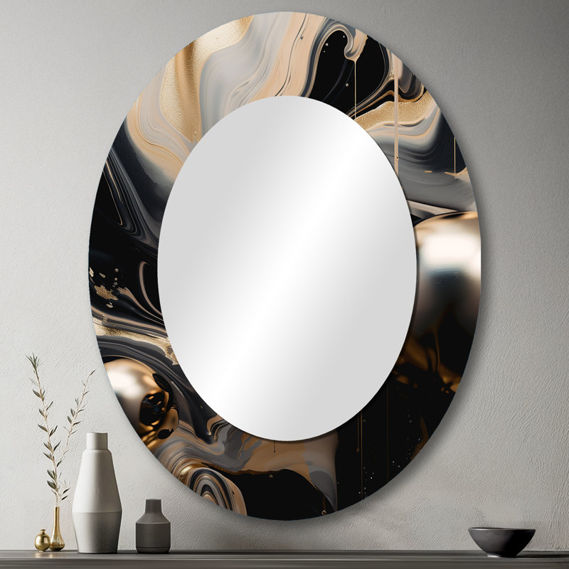 Miroir mural moderne doré doré à travers voyage en marbre III, 43 po x 33 po