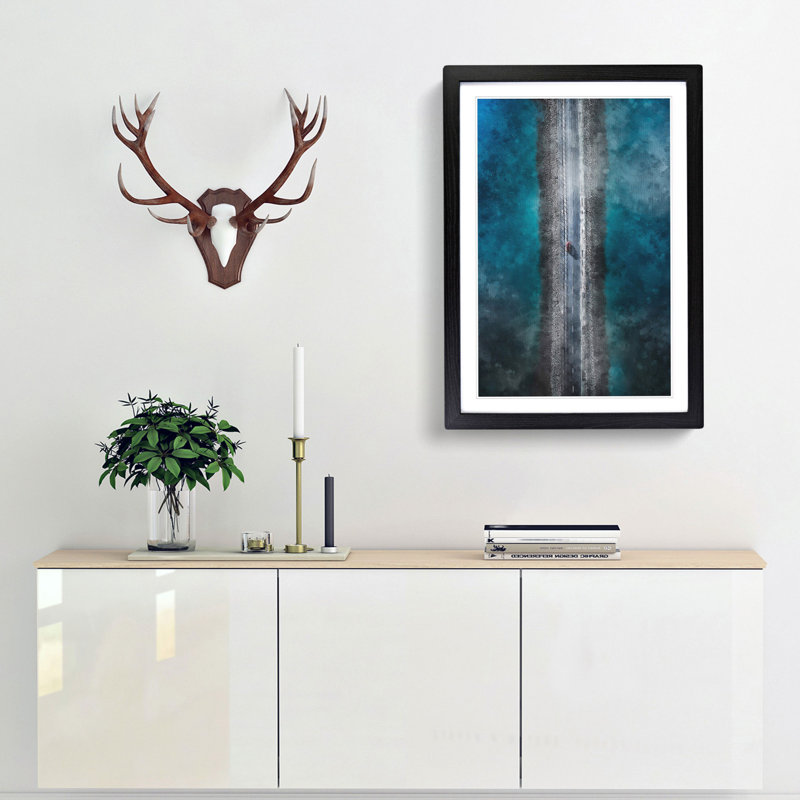 Lake Road - Framed Print, 87cm H x 62cm W x 2cm D, Black Framed