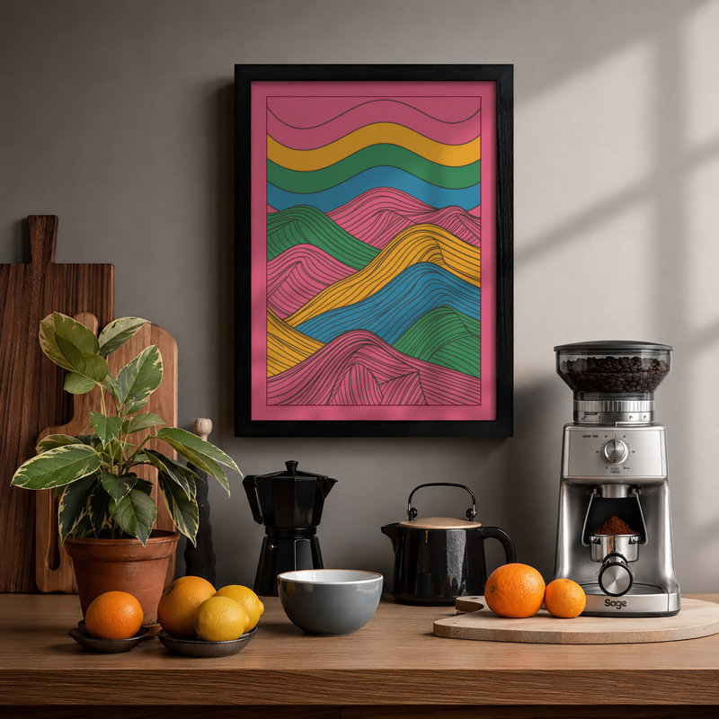 Flowing Landscape Forms Modern - Framed Print, A4 - 29.7 x 21.0 cm, Black