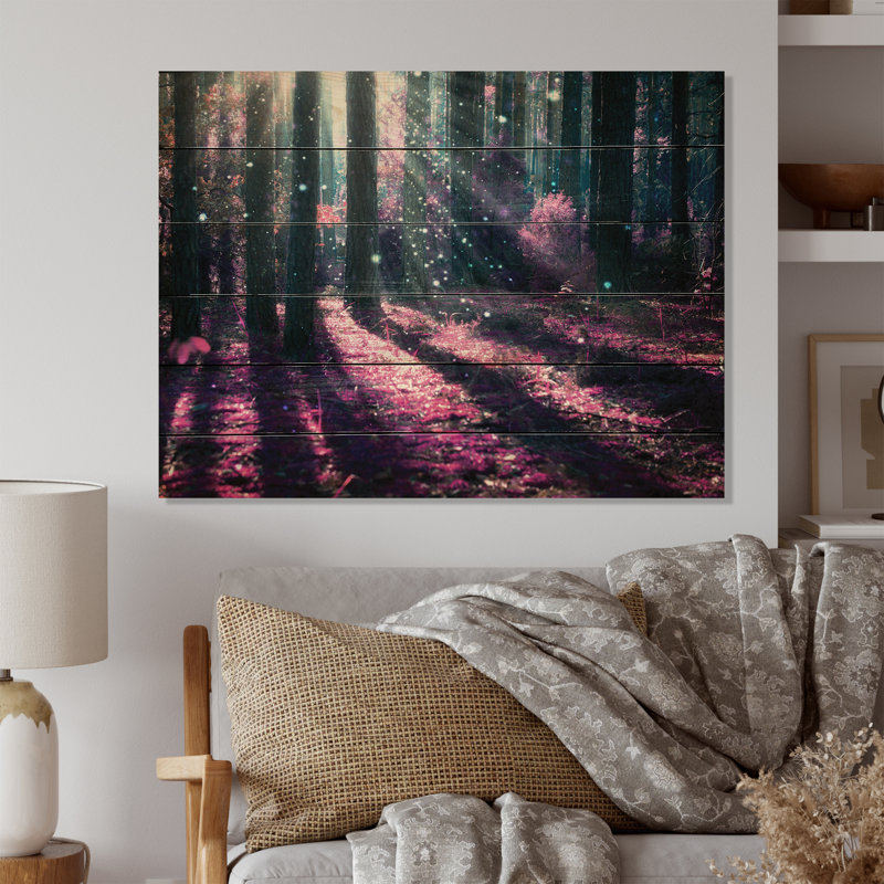 Mystic Purple Forest Sunrise - impression sans cadre sur bois, H 8 po x l 12 po x P 1 po