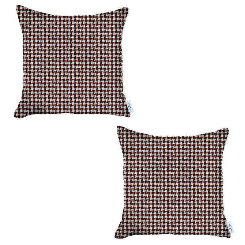 Red Houndstooth Jacquard 18" Square Pillow Covers Set