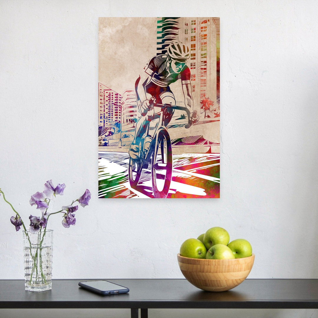 Vibrant Urban Cyclist Contemporary Architecture City Wall Art Print
