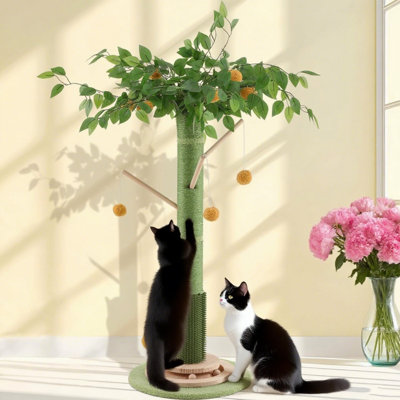 Tall 45 Inch Cat Scratching Post For Indoor Cats Adults, Durable Sisal Rope Cat Scratcher With Hanging Ball, Stable Base For Kittens And Medium To Large Cats, Encourage Exercise &  Healthy Claws