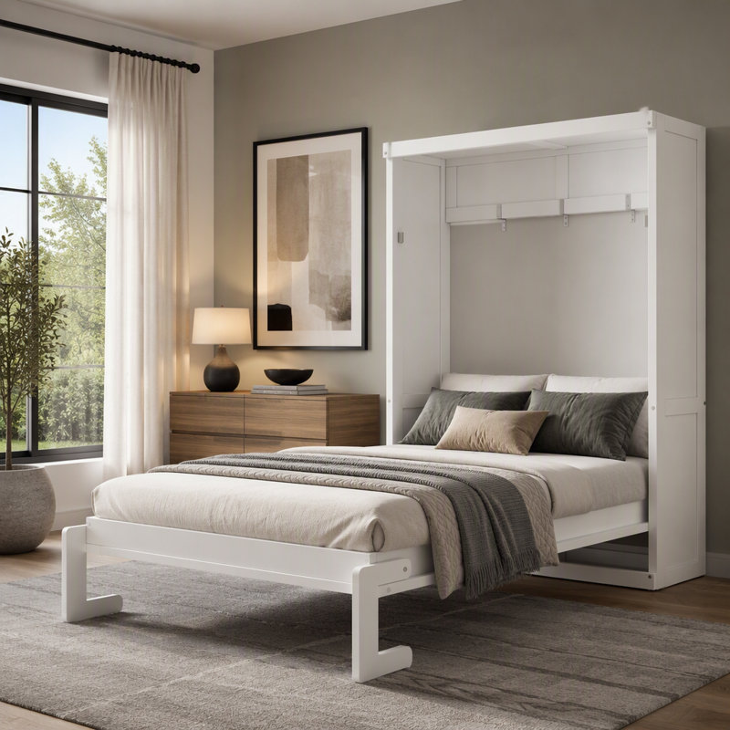 Lit escamotable, peut être plié dans une armoire, Lit simple, Blanc