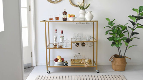 MISC Metropolitan Rose Gold Metal Mobile Bar Cart with India