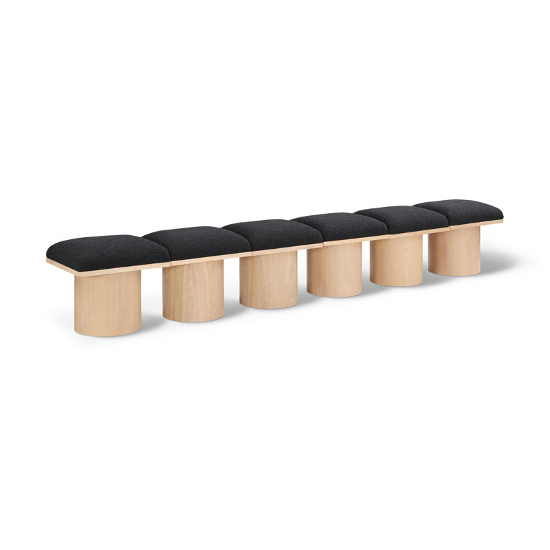 Horatia Upholstered Bench, Black Boucle Fabric, Natural, 17.5" H x 108" W x 15.5" D