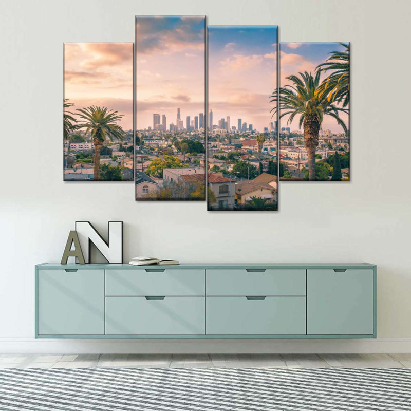 Skylines and Cityscapes, Los Angeles, ensemble de 4 toiles sur toile, H 22 po x l 36 po x P 1 po