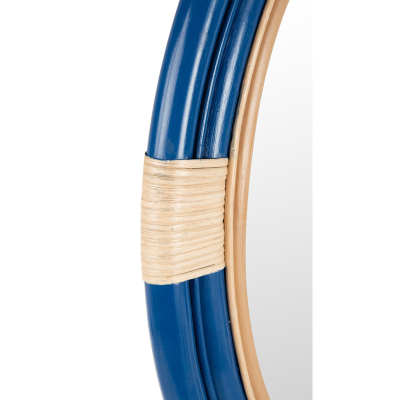 Miroir rond en rotin, Bleu