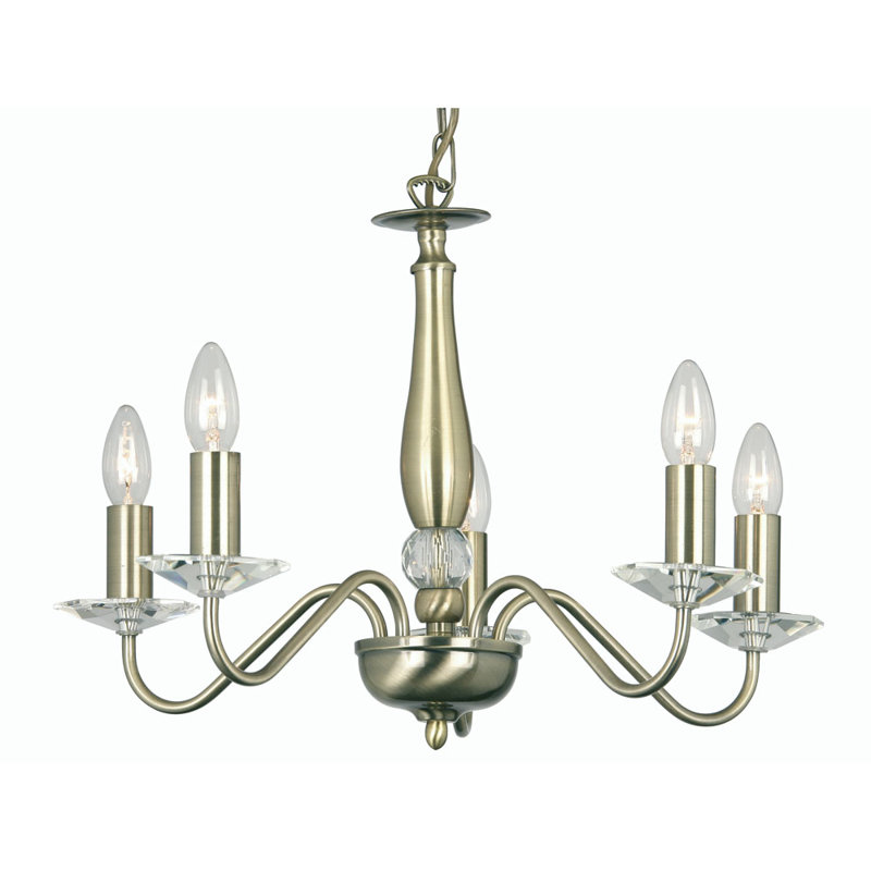Francine 5 - Light Candle Style Chandelier, Antique Brass