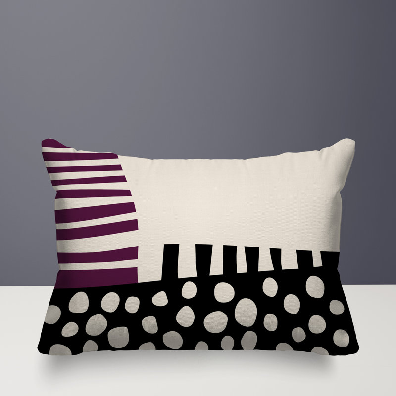 Oreiller rectangulaire réversible intérieur / extérieur Nea, H 14 po x l 20 po, Mauve / noir / blanc cassé