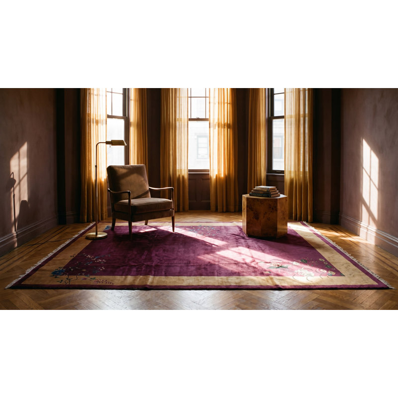Tapis mauve antique en laine Art déco