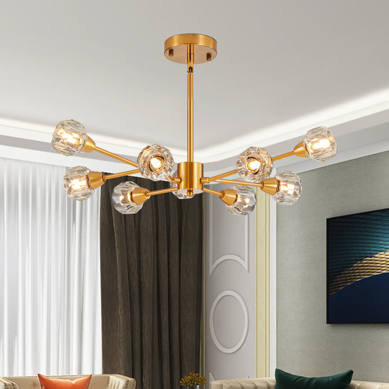 Lustre moderne en cristal avec 9 lumières, Doré