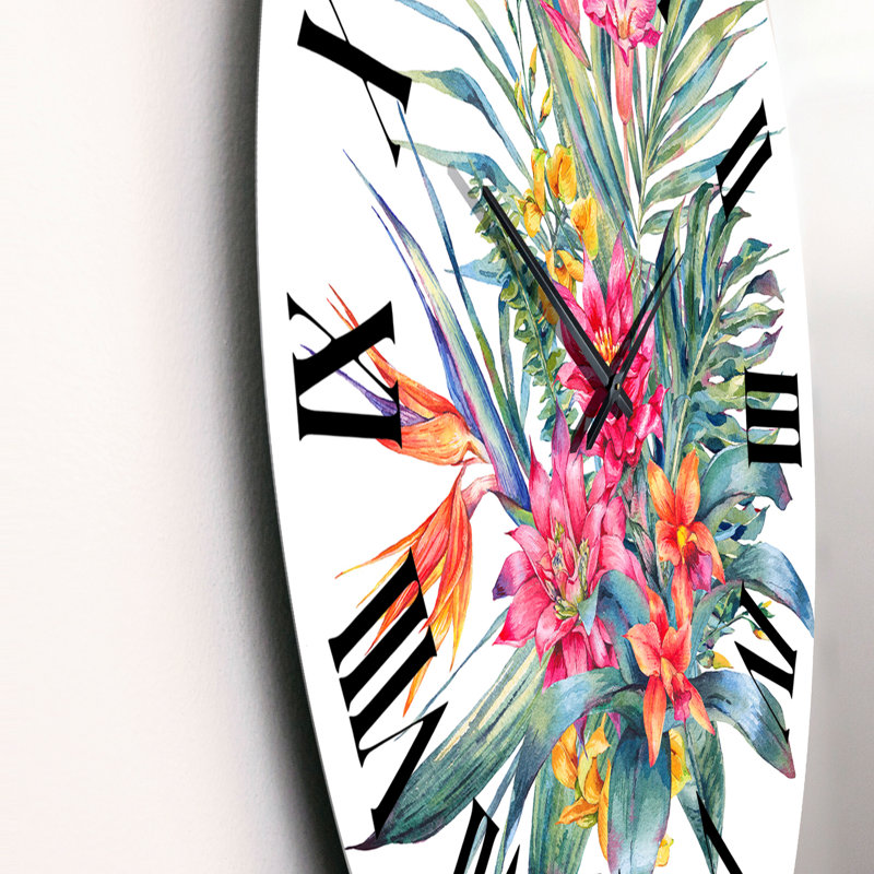 Bouquet de fleurs rouges tropicales - Horloge murale tropicale, Moyen