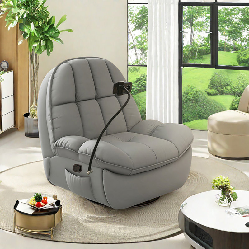 Talie Faux Leather Swivel Recliner, Light Gray