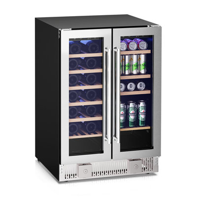 Réfrigérateur à vin à deux zones 24 "Electactic - 20 bouteilles / 88 canettes, porte vitrée, serrure, encastrée / autoportante