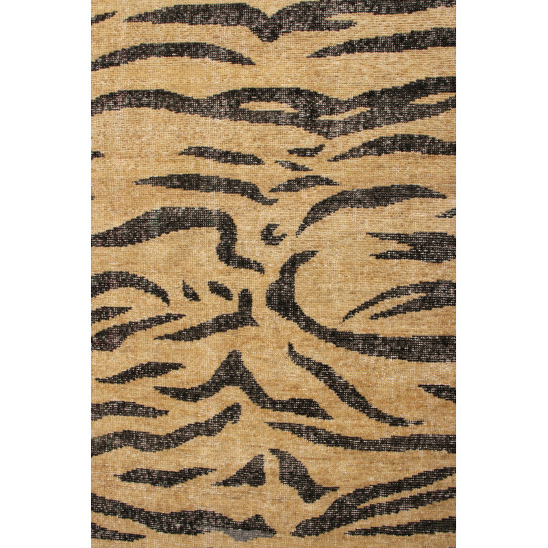 Distressed Homage Hand Knotted Wool Animal Print Area Rug in Black, Beige, Brown, Orange, Gray, Blue, Rectangle 9' x 12'