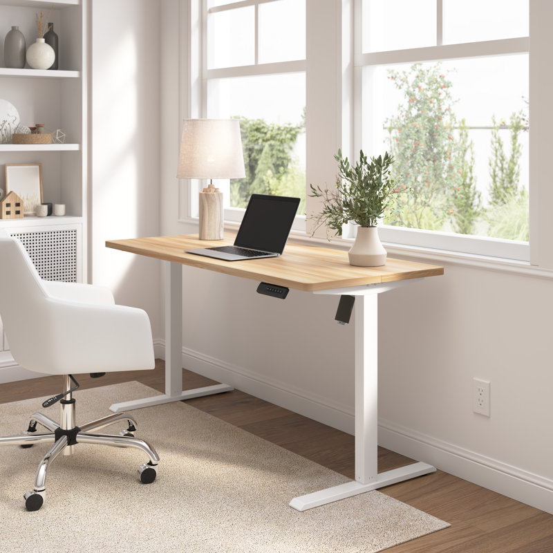 Bureau réglable en hauteur Kaionna, Naturel / blanc