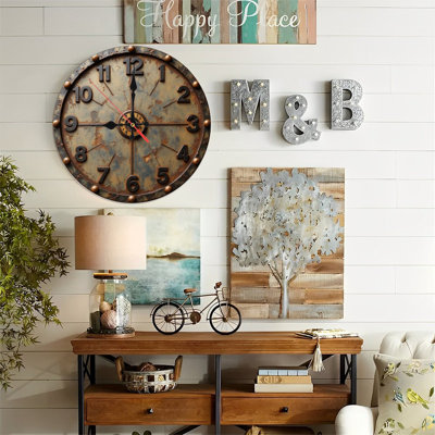 Horloge murale 10 po en MDF rond avec mouvement à quartz silencieux et crochet sans perceuse (piles AA non incluses)