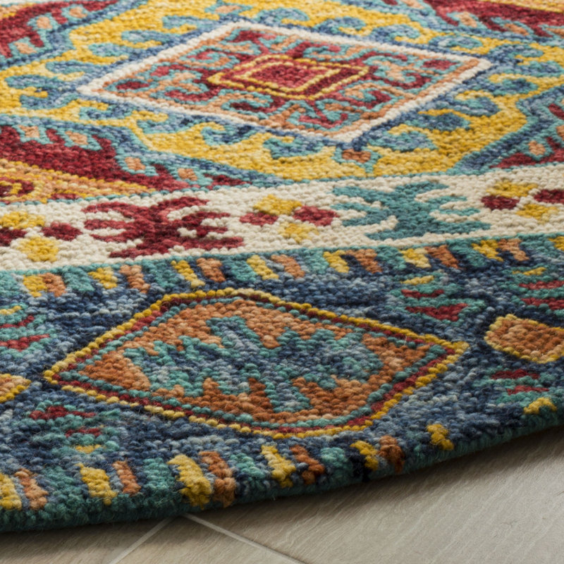 Tapis bleu marine en laine touffeté à la main Vahakn, Rond 5 pi