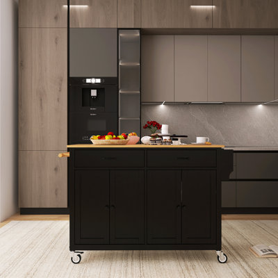 Kitchen Island Cart With 4 Door Cabinet And 5 Locking Wheels by Lark Manor