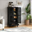 Grande armoire de rangement rustique avec tiroir et portes en bois sculpté, pieds en bois massif pour une organisation multi-pièces et un style intemporel.-627794766