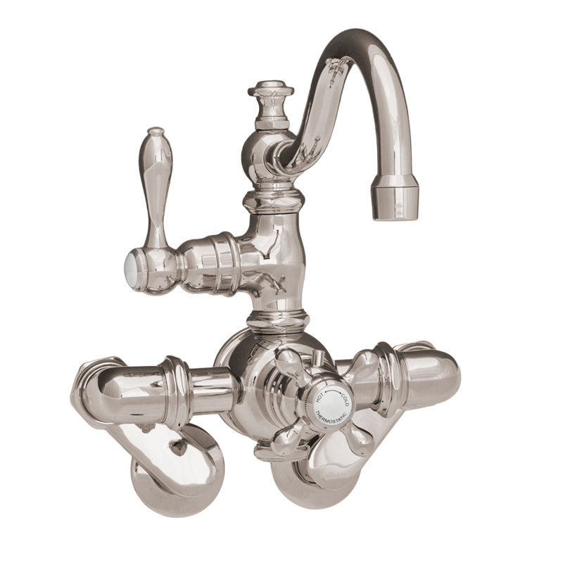 Thermostatic Wall Mount Tub Faucet Arched Spout by Strom Living, Polished Nickel