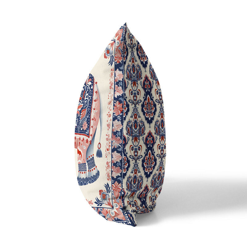 Coussin intérieur / extérieur Elephant Garden, H 18 po x l 18 po, Bleu/rouge