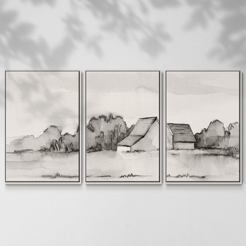 Wyeth Barn II, reproduction sur toile 3 pièces, H 36 po x l 75 po x P 2 po, Blanc