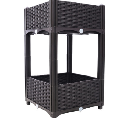Bacs à plantes surélevés de 15,7 po x 15,7 po x 27,7 po, brun, pots à fleurs modulaires pour petits espaces, légumes / fleurs / herbes