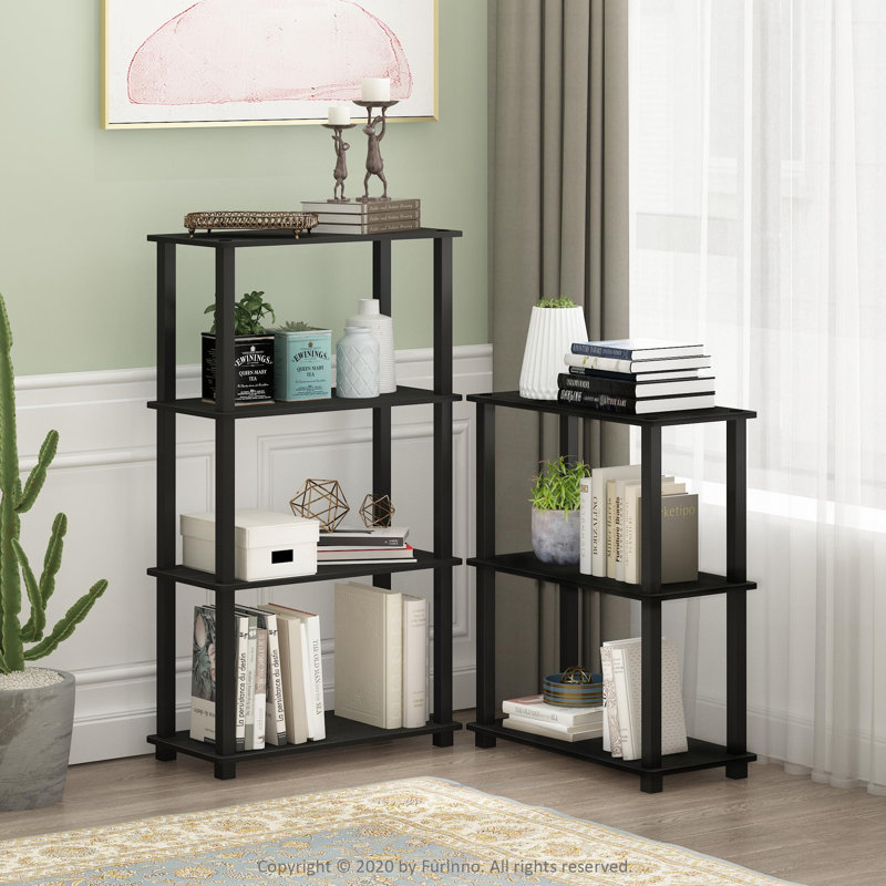 Étagère compacte à 3 niveaux avec support carré, H 29,6 po x l 23,6 po x P 11,4 po, Noir, noir, noir, noir