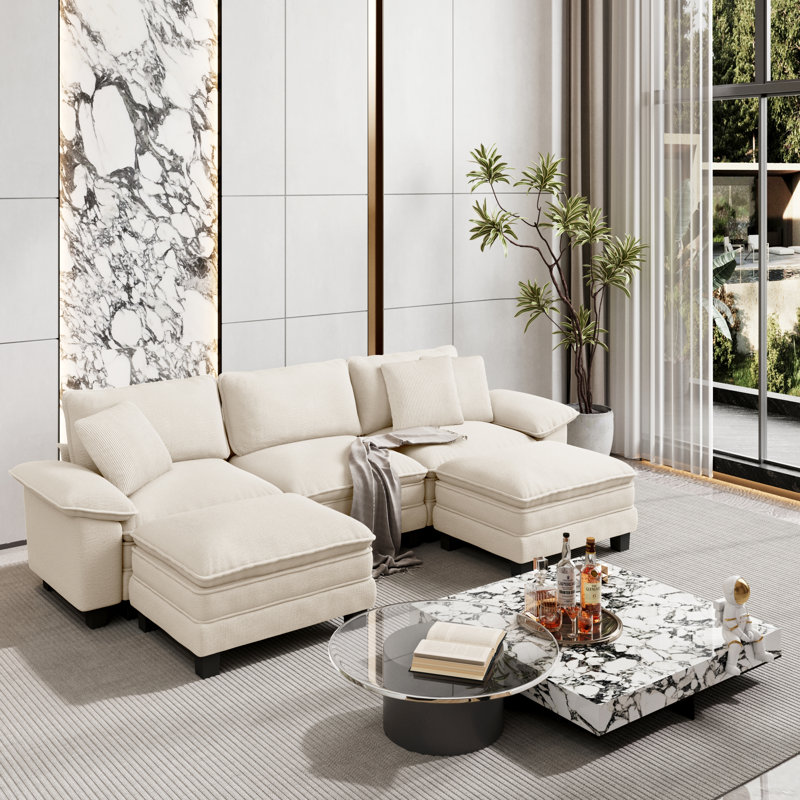 Sofa & Chaise, Beige Corduroy, 5