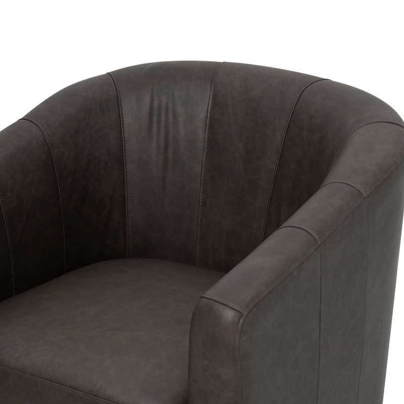 Fauteuil pivotant en cuir véritable de 45,7 cm de large avec dossier à coutures en canal, Brun