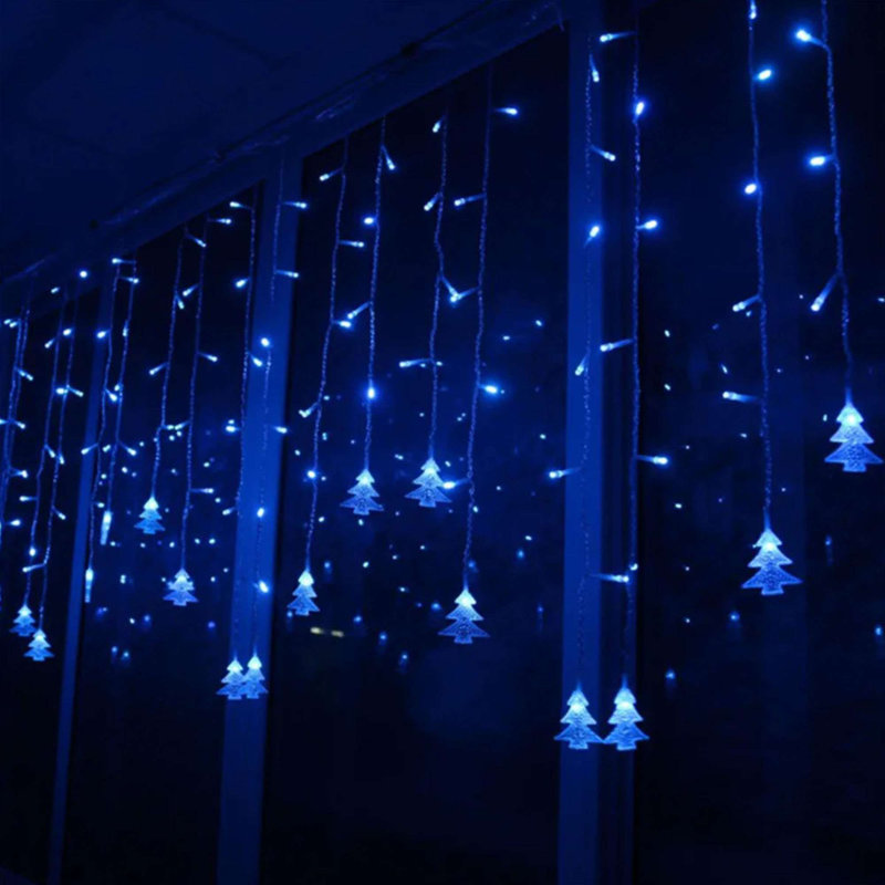 11.4 FT 96 LED Window Curtain String Lights Christmas Tree Twinkle Fairy Light 8 Modes Hanging Decor