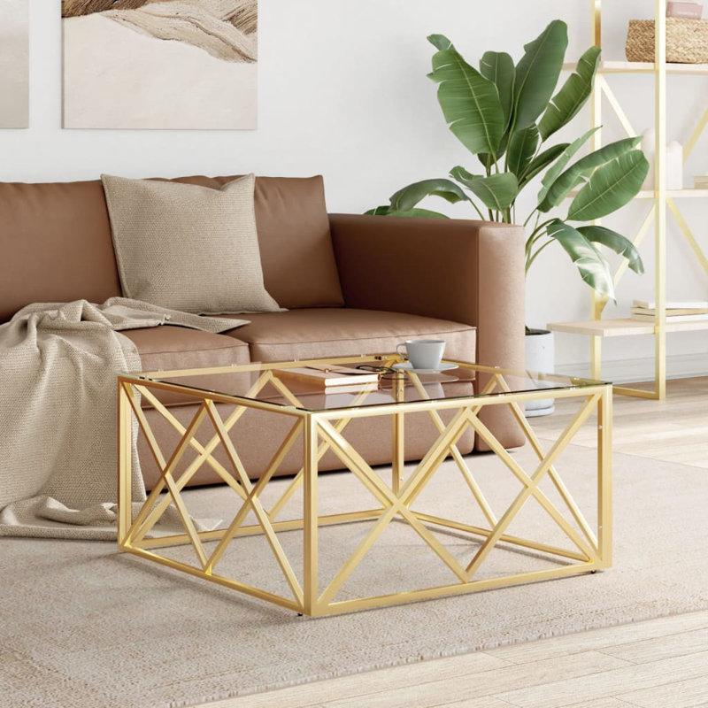Asimelda Frame Coffee Table, 40cm H x 80cm L x 80cm W, Gold, Clear