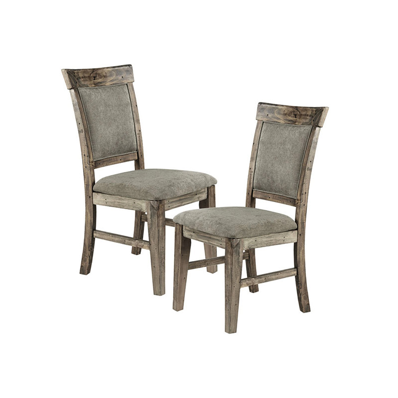 2 pièces Chaise d'appoint de salle à manger, bois massif, finition laiteuse grise, assise et dossier rembourrés pour le confort de 2 chaises - sièges rembourrés et patinés à la main