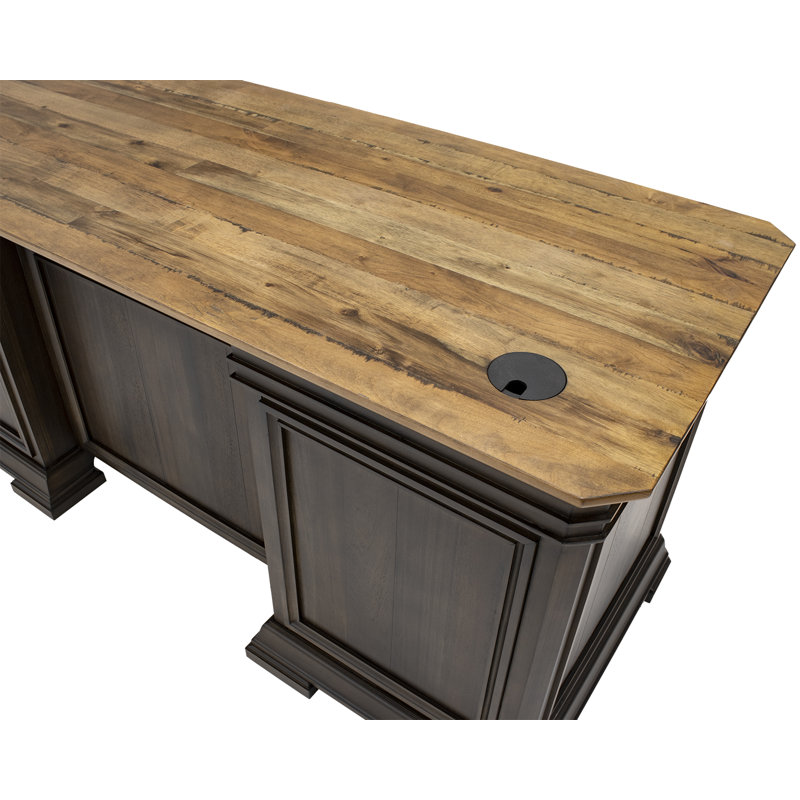 Brown Transitional L-Shaped Executive Desk with Power Outlet and USB Port