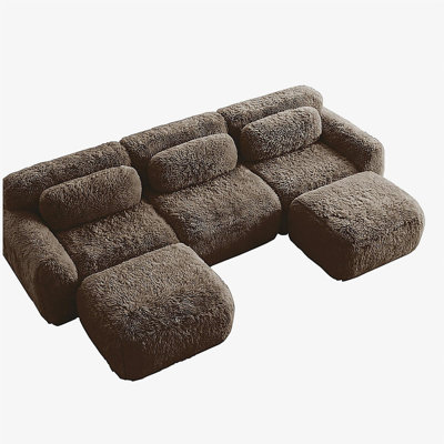 U-shaped Boneless Sofa 32D High Density Sponge Bottom Anti-Slip Design With Chaise Free Combination Full-compression Vacuum Packaging Deep Seat Design For Bedroom,Study,And Home Theater, Chocolate