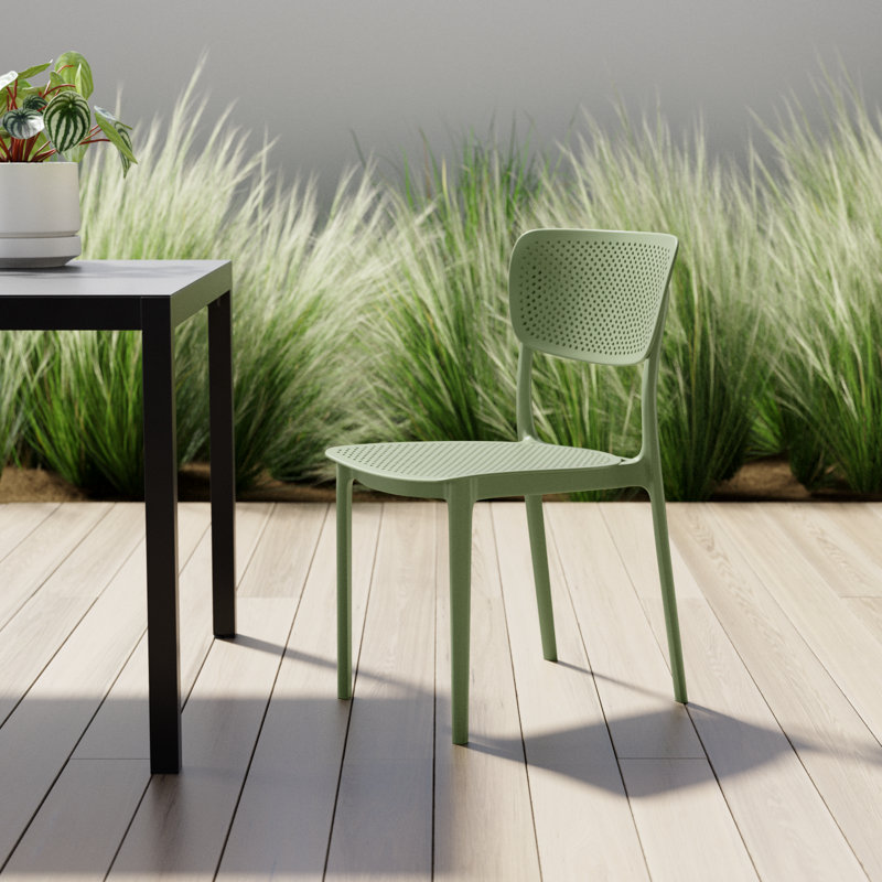 Farrah Stacking Patio Dining Side Chair, Olive Green