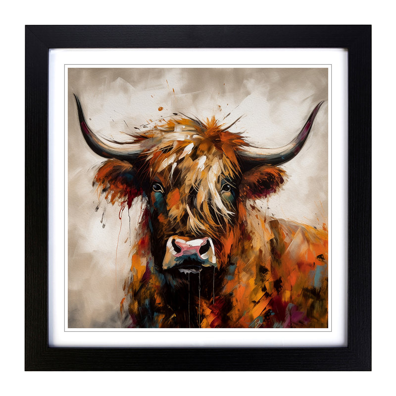 Highland Cow Abstract Framed Print, Black