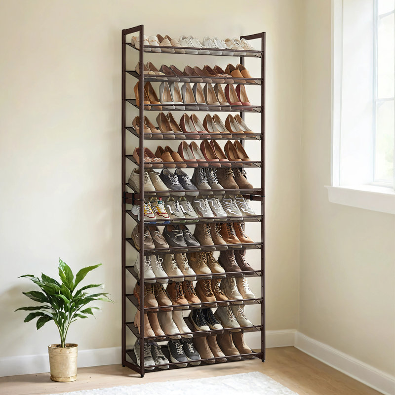 Abbi 48-60 Pair Stackable Shoe Rack,  with Adjustable Flat or Angled Shelves, Bronze