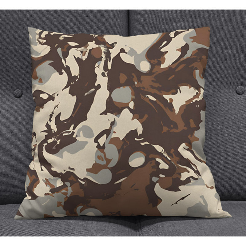 Throw Pillow With Insert, Brown/Gray Camouflage 2, 18"H x 18"W