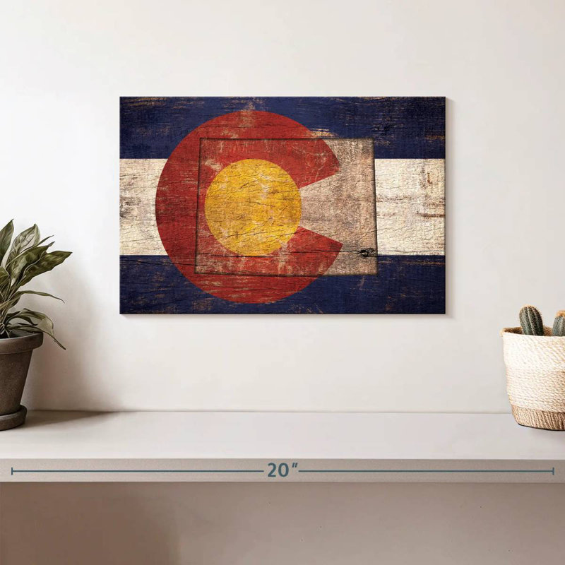 Borges State Map Over Colorado Flag, 8" H x 12" W