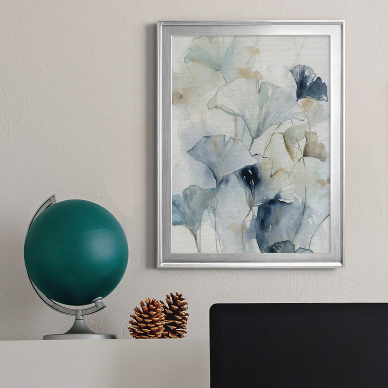 " Indigo Ginkgo I " Painting Print, Silver, 30.5" H x 22.5" W x 1.5" D