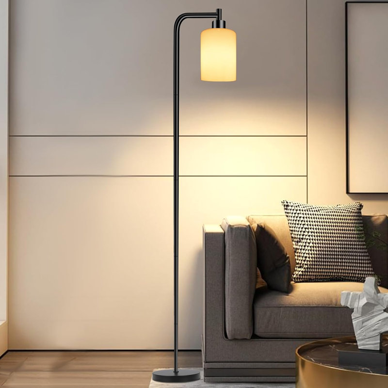 Floor Lamps For Living Room, Modern LED Standing Reading Light For Bedroom With Glass Shade, Tall Industrial 3 Colors Dimmable Pole Lamp With Foot Control For Home Office Corner Decor (Black)